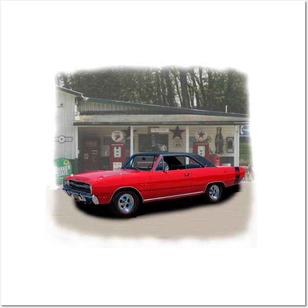 1969 Dart GTS in our filling station series on back Wall Art by Permages LLC